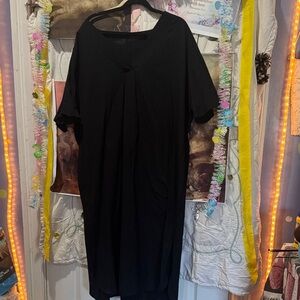 NWT sz 3xlinen Classic Black V-Neck Midi Dress with pockets